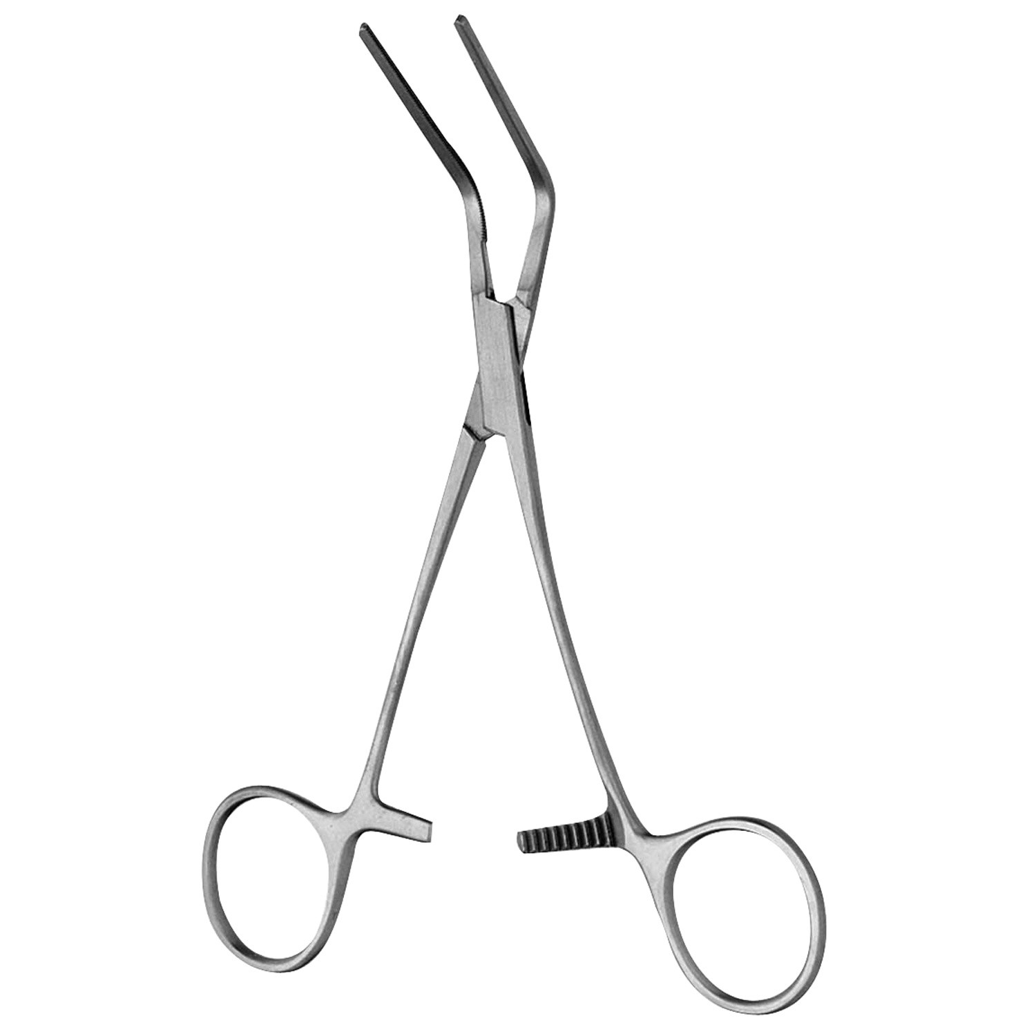 Cooley Peripheral Vascular Clamp, Curved Shanks, Jaws Angled 45 Degrees, Jaws 4.5 Cm, 7" (17.8 Cm)